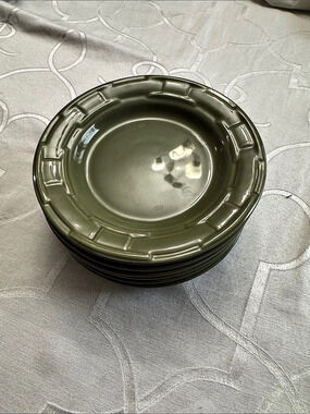 Longaberger Woven Traditions Sage Green Salad Plate / Soup Salad Bowl Plates Set